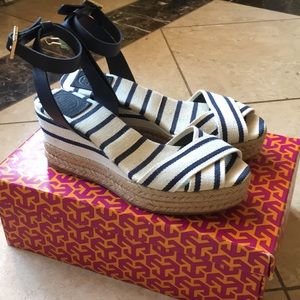 Tory Burch Navy Striped Espadrilles